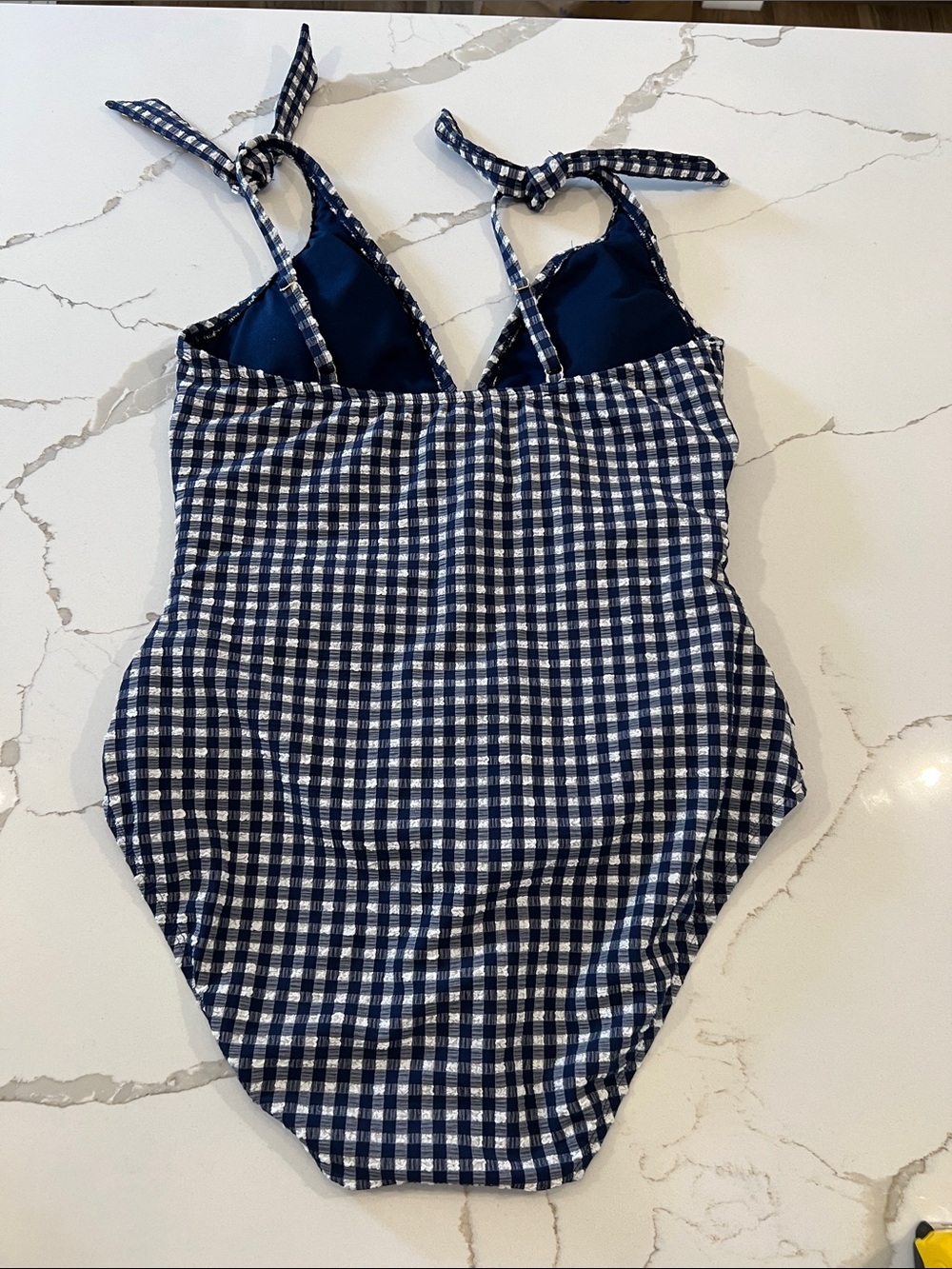 Ellen Tracy Navy and White Gingham One-Piece Swimsuit - Picture 6 of 7